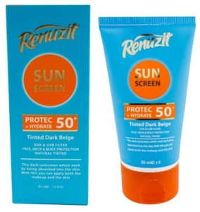 کرم ضد آفتاب SPF50 رنگی بژ تیره 50میلی لیتر رینوزیت